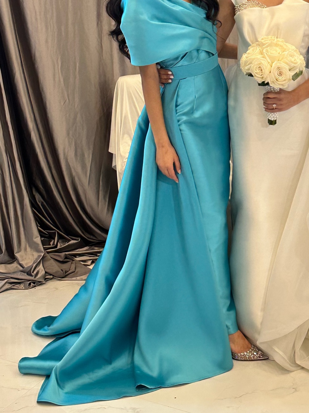 Satin overskirt gown